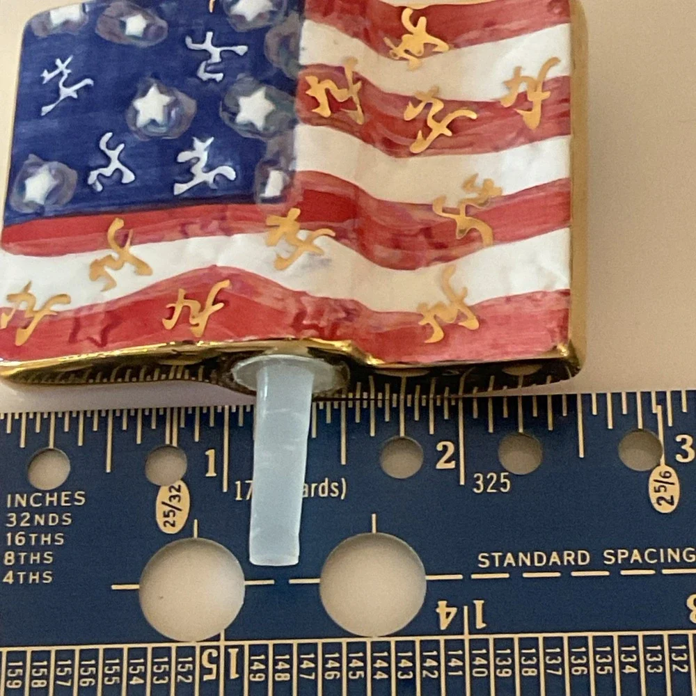 NORA FLEMING Retired Mini  AMERICAN FLAG Gold NF initials on stripes